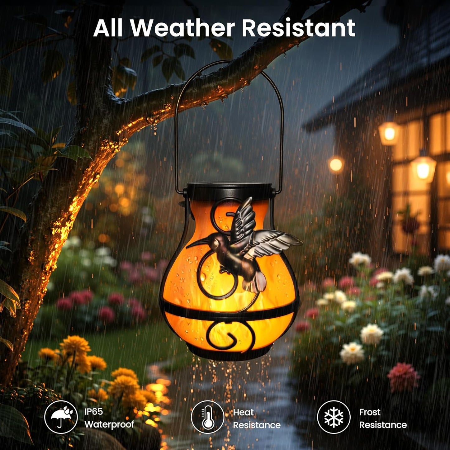 X-PREK 2 Pack Solar Lanterns Outdoor Waterproof Hummingbird Hanging Solar Lantern Flickering Flame Lights Solar Powered Lamps Garden Patio Porch Decoration(Plastics)