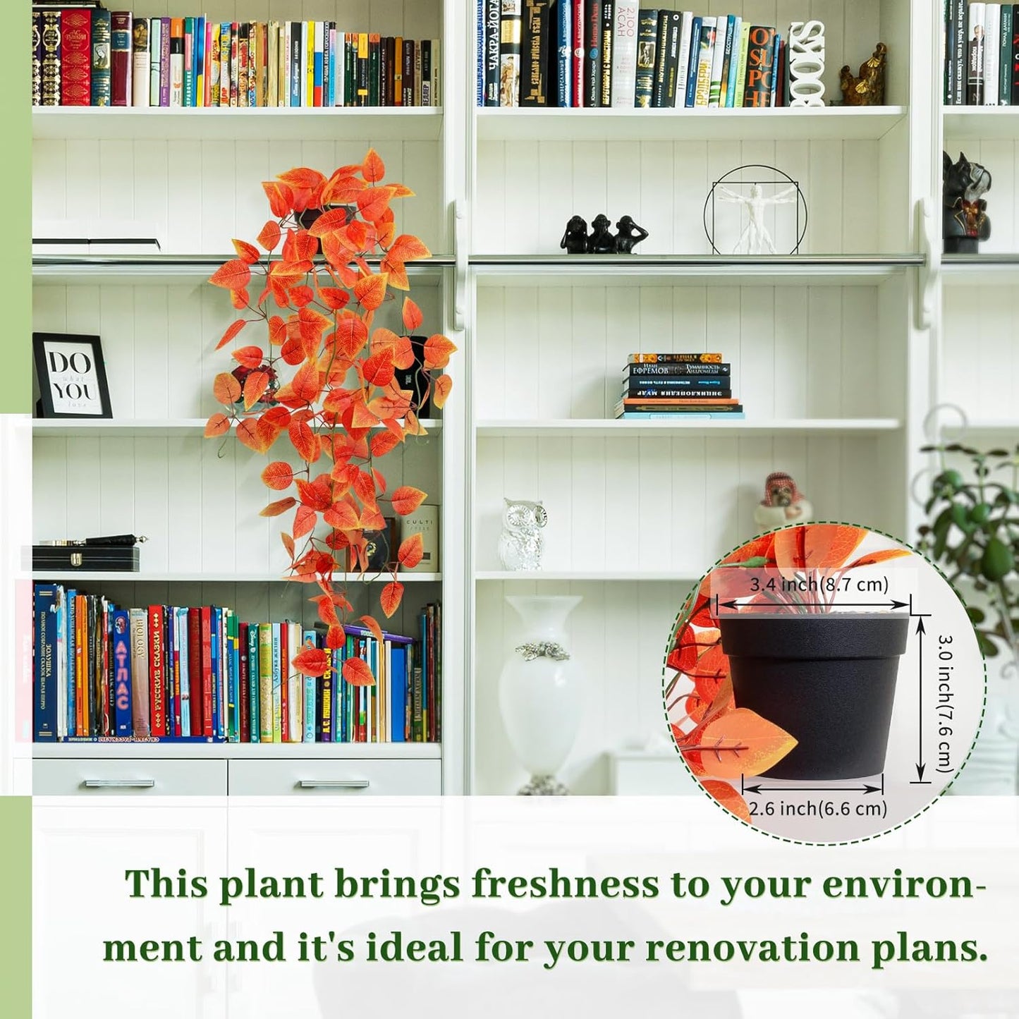 Fake Fall Plants Hanging Faux Orange Vines Artificial Potted Pothos Plant- Fall Decorations Autumn Decor for Thanksgiving Bathroom Wall Kitchen Room Decor Indoor and Outdoor (Black Pot Include)