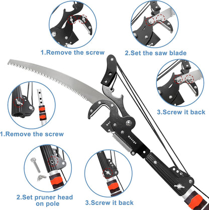 5-13FT Tree Trimmer Telescopic, Pole Saw & Pruner for Trimming, Pruning Saw Extendable, Long Handle Clippers Branch Cutter, Loppers, Fruit Picker