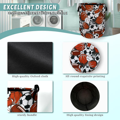Funny Football Basketball Laundry Basket Foldable With Handles Tote Bag Oxford Cloth Colorful Laundry Hamper Clothes Storage Bucket Toy Organizer For Bathroom/Laundry/Bedroom 18.9" x 16.5 "