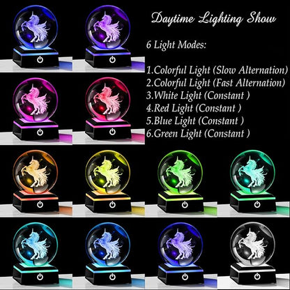 Qianwei Unicorn Gifts for Women 3D Crystal Ball 3.14'' - 80mm Laser Unicorn Decor Glass Animals Unicorn Gifts Figurines Statue Stuff for Room Decorations Unicorn Night Light