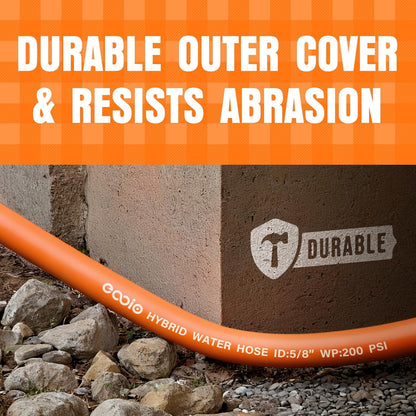 Garden Hose 75 ft x 5/8", NON-EXPANDING Flexible Water Hose, Kink Resistant Lightweight Hybrid Hose, Leakproof Yard Hose with Male to Female Fittings