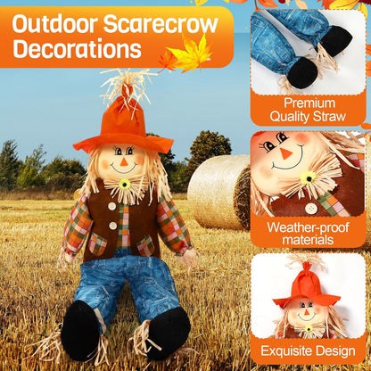 Marsui 1 Pcs 59" Large Outdoor Scarecrow Fall Harvest Thanksgiving Halloween Decoration, Life Size Standing or Sitting Scarecrow Outside Decor for Autumn Garden Yard Porch (Boy)