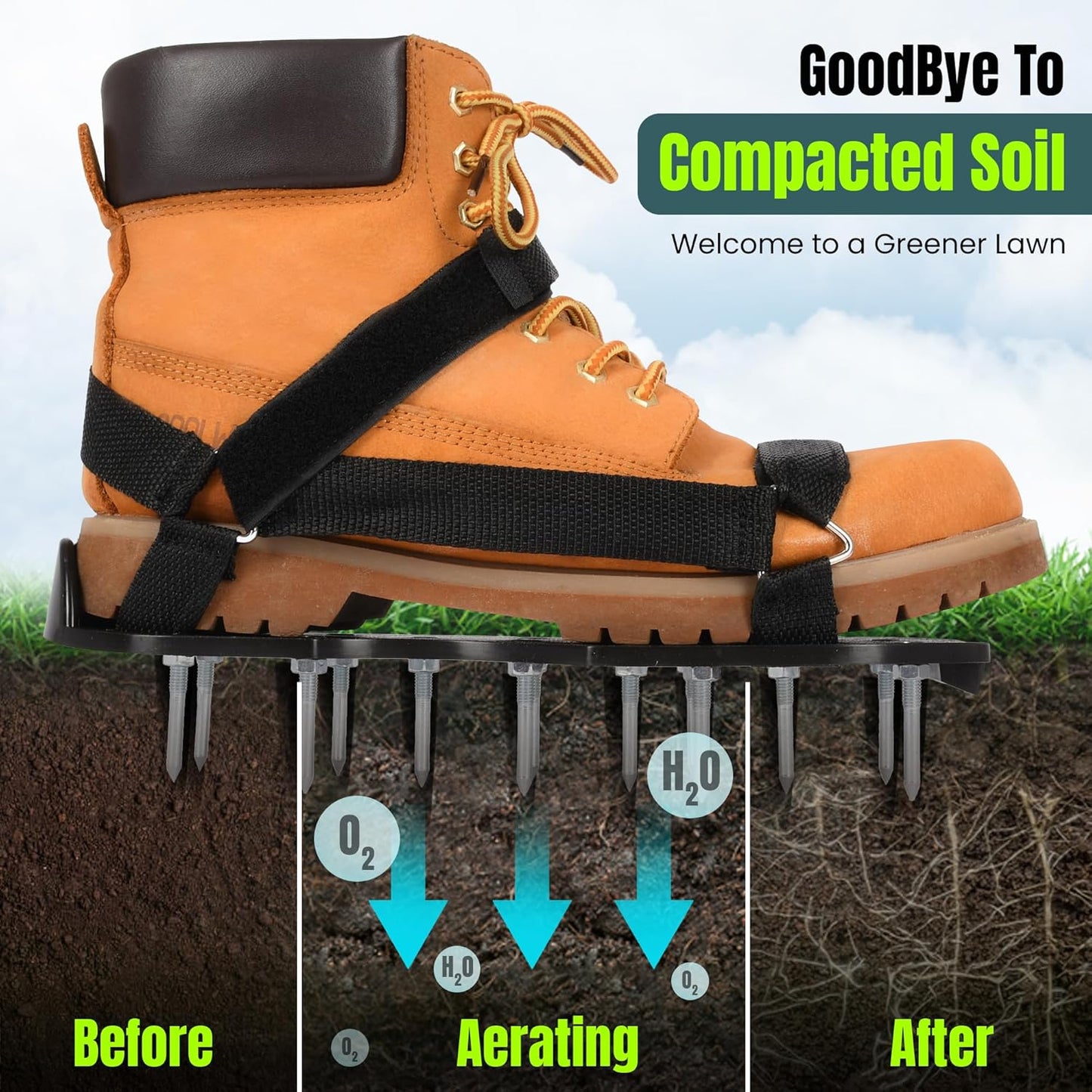 Lawn Aerator Shoes (Unisex) - Aerator Shoes for Lawn Aeration 2" Spikes - Pre-Assembled Adjustable Hook & Loop Straps - Lawn Aerator Shoe Size (US 5-14) - Aerator Shoes for Healthy Lawn