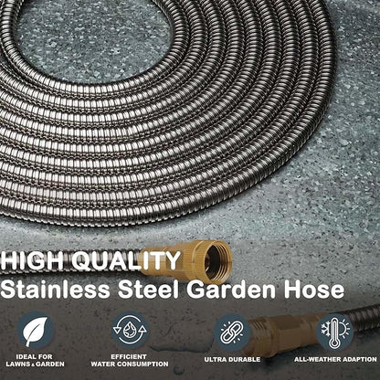 Stainless Steel Garden Hose: Durable Quality Metal with High-pressure Water Output for Gardeners（100FT）