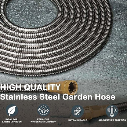 Stainless Steel Garden Hose: Durable Quality Metal with High-pressure Water Output for Gardeners（150FT）