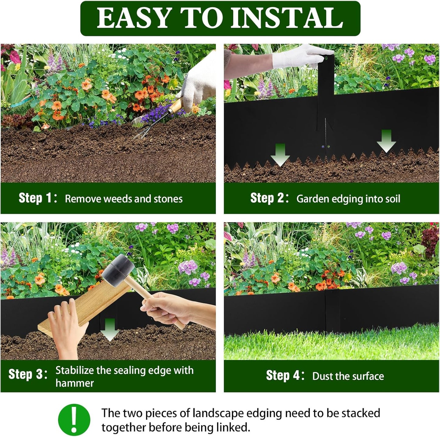 Metal Landscape Edging 6 Pack 40" L x 8" H (20 FT Total),Galvanized Metal Garden Edging, Hammer-in,Flexible,and Easy-to-Install for Lawns,Garden and Yards,Black