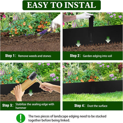 Metal Landscape Edging 6 Pack 40" L x 8" H (20 FT Total),Galvanized Metal Garden Edging, Hammer-in,Flexible,and Easy-to-Install for Lawns,Garden and Yards,Black