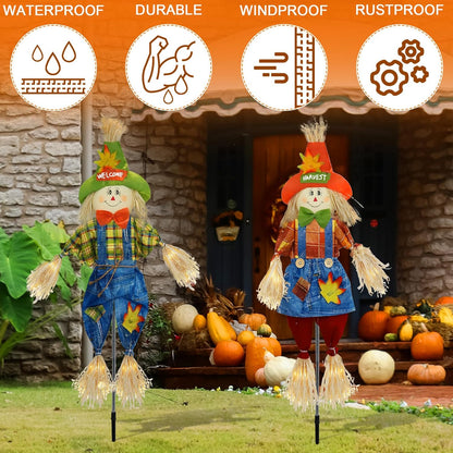 Fall Decorations Outdoor Scarecrow with Firework Lamp, Solar Powered Autumn Harvest Thanksgiving Halloween Decor for Yard,Garden,Porch, Farmhouse - 39 Inch