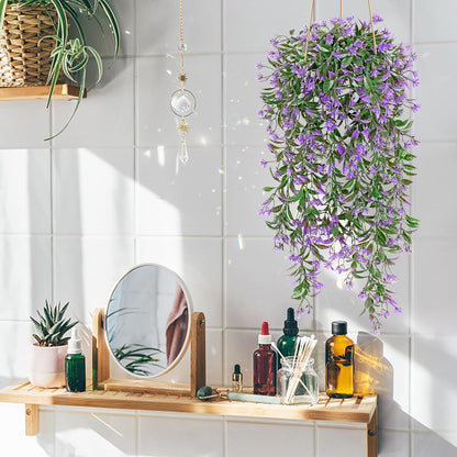 TOCHGREEN 4Pcs Artificial Hanging Plants Fern Vine, Faux Plastic Plants Fake Ivy Vine Greenery Garland with Purple Flower, Outdoor Indoor Decorations for Living Room Balcony Garden Wall Home Decor
