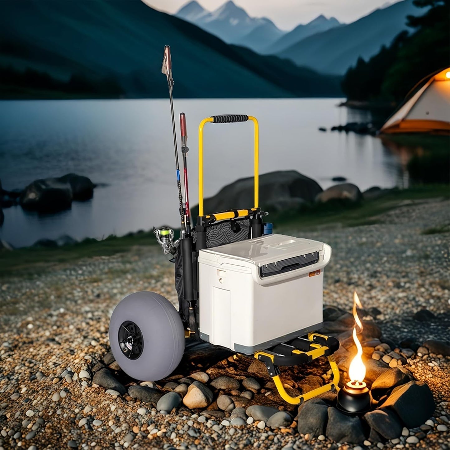 Beach Trolley Cart, Foldable Heavy-Duty Beach Wagon Cart with 12 Inch Wheels for All-Terrain Outdoor Camping