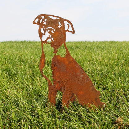 Corten Steel American Pit Bull Terrier Dog Silhouette Yard Stake (Large)