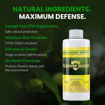 Humboldts Secret Flower Shield | Insecticide, Pesticide, Miticide, Fungicide | Bug Spray for Plants | Spider Mite & Powdery Mildew Control | Indoor & Outdoor | Houseplant & Garden | 2 Ounce