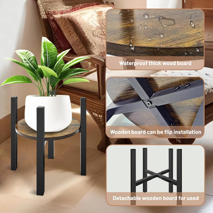 Adjustable Plant Stand, Mid Century Modern Indoor Plants Stands - Fits 8 to 13 Inches Pots - Stable Wood Single Small Plant Stool for Living Room