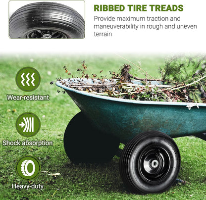 AR-PRO (2-Pack) 4.00-6" Tire and Wheel, 13" Pneumatic Tire and Rim for Wheelbarrow, 5/8" extra 3/4" Bearings and 1.75" Centered Hub, Fit for Most Garden Carts Hand Truck (Extra Nylon Spacers)