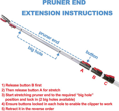 Tree Pruner Extendable 4.5-11.5 FT, Tree Trimmer Telescoping with 4 Section, Long Handle Pruning Shears, Cut and Hold Clippers, Pole Saws Branch Cutter, Loppers, Fruit Picker Tool