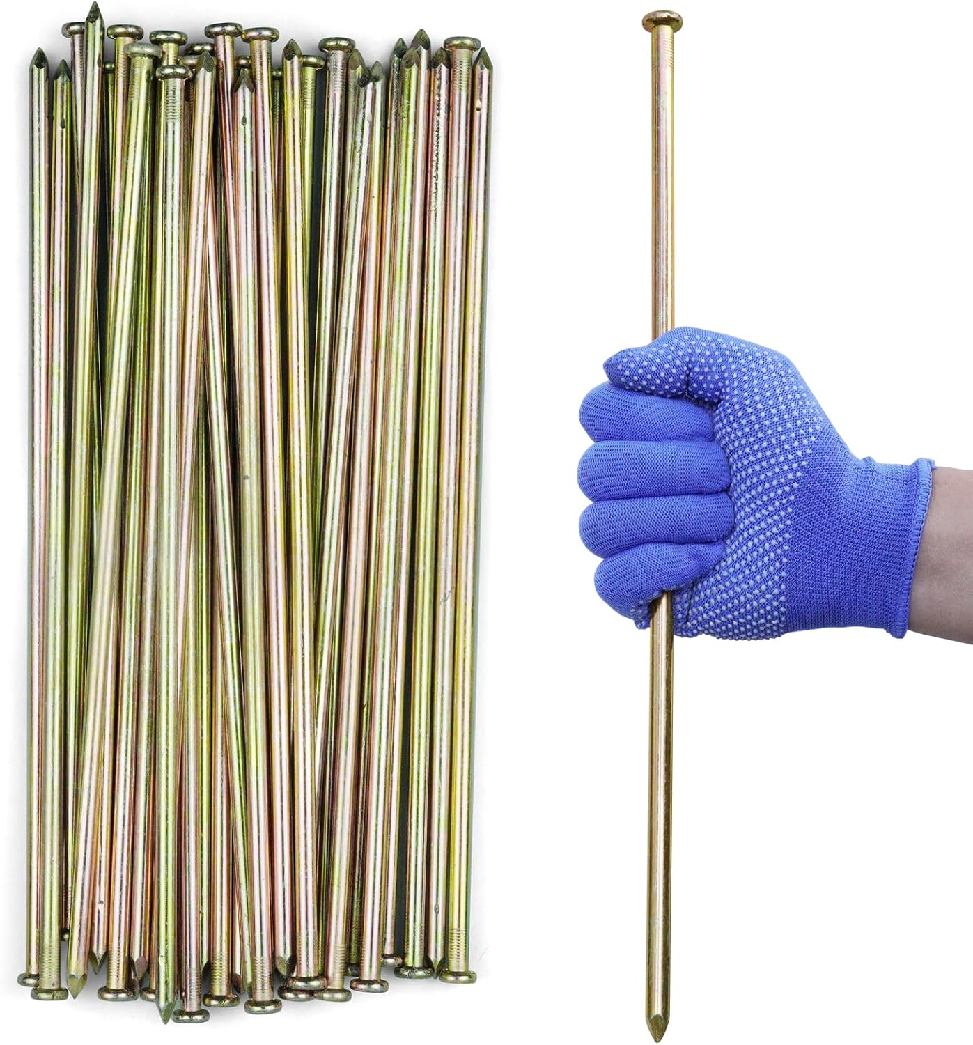25 Pcs 16 Inch Landscape Stakes, Heavy Duty Galvanized Rebar Anchor for Paver Edging, Weed Barrier, Floor Covering, Artificial Turf, Camping Tent and More