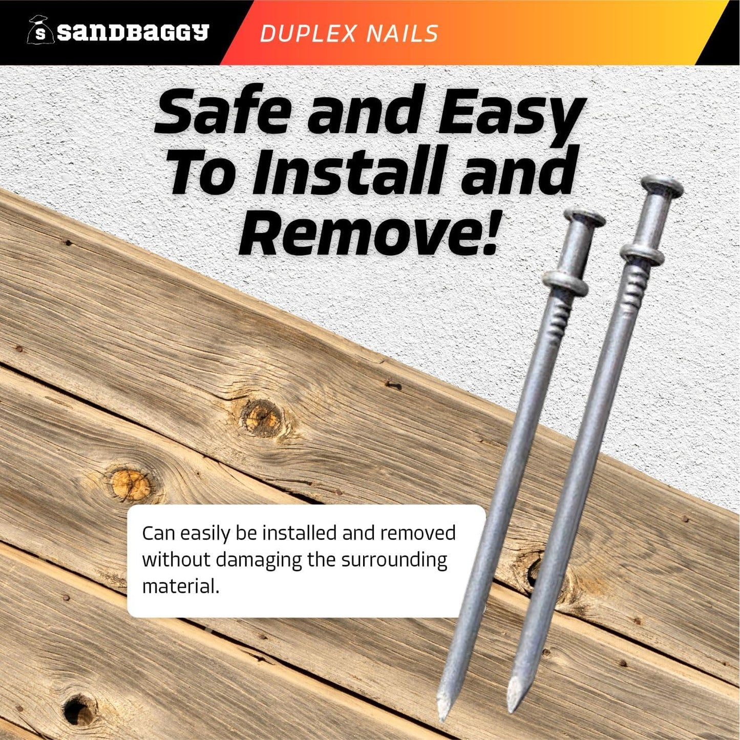 Sandbaggy 16d Duplex Nails (3.5" Long) - Temporary Construction, Concrete Forms, Scaffolding - 8 Gauge Steel - Smooth Shank, Flat Head - Removable/Reusable (20000)