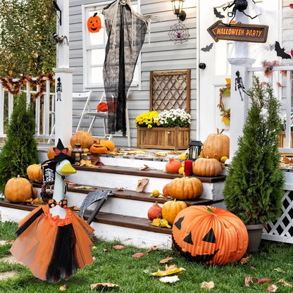 Porch Goose Outfits for 23" Plastic Porch Goose Halloween Pumpkin Outfit Goose Clothes for Cement Goose for Indoor Outdoor Garden Yard Lawn Patio Art Decor(NGQ)