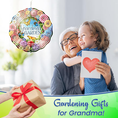 FLAGWIX Christmas Garden Gifts for Grandma - Nana's Garden 3D Stainless Steel Metal Wind Spinners 12 in - Gardening Grandma Christmas Birthday Gifts for Women Nana Gigi, Grandmother Gift Ideas