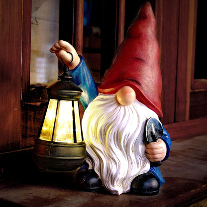 Garden Gnomes Statues Outdoor Decor with Shovel Solar Gnome with Lantern LED Lights,Terrace Xmas Courtyard Lawn Patio Porch Decoration Birthday Christmas Housewarming Gift for Mom Women