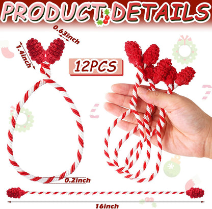 Shappy 12 Pieces Christmas Garland Banister Ties Christmas Decorative Reusable and Flexible Twist Ties for Garland, Banister Home Decoration (Red White)