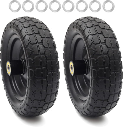 AR-PRO (2-Pack) 10" Flat Free Solid Tire and Wheel - with 5/8" Axle Bore Hole, 2.1" Offset Hub for 10 Inch Wheelbarrow Wheels - Compatible with Garden Cart,Trolleys,Hand Trucks and Yard Trailers