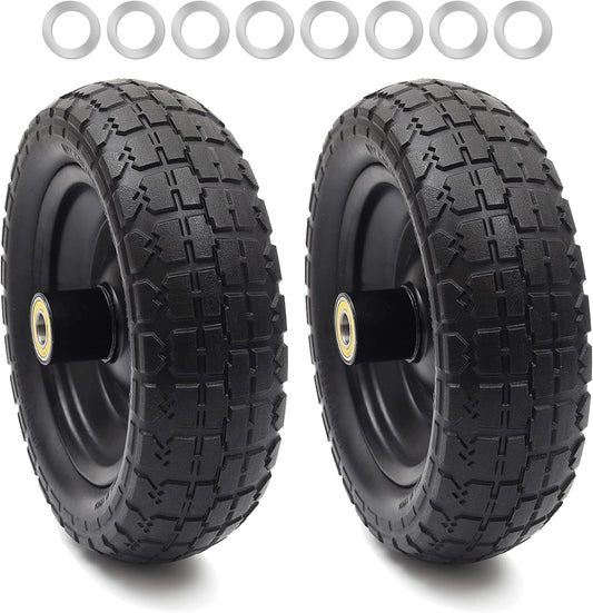 AR-PRO (2-Pack) 10" Flat Free Solid Tire and Wheel - with 5/8" Axle Bore Hole, 2.1" Offset Hub for