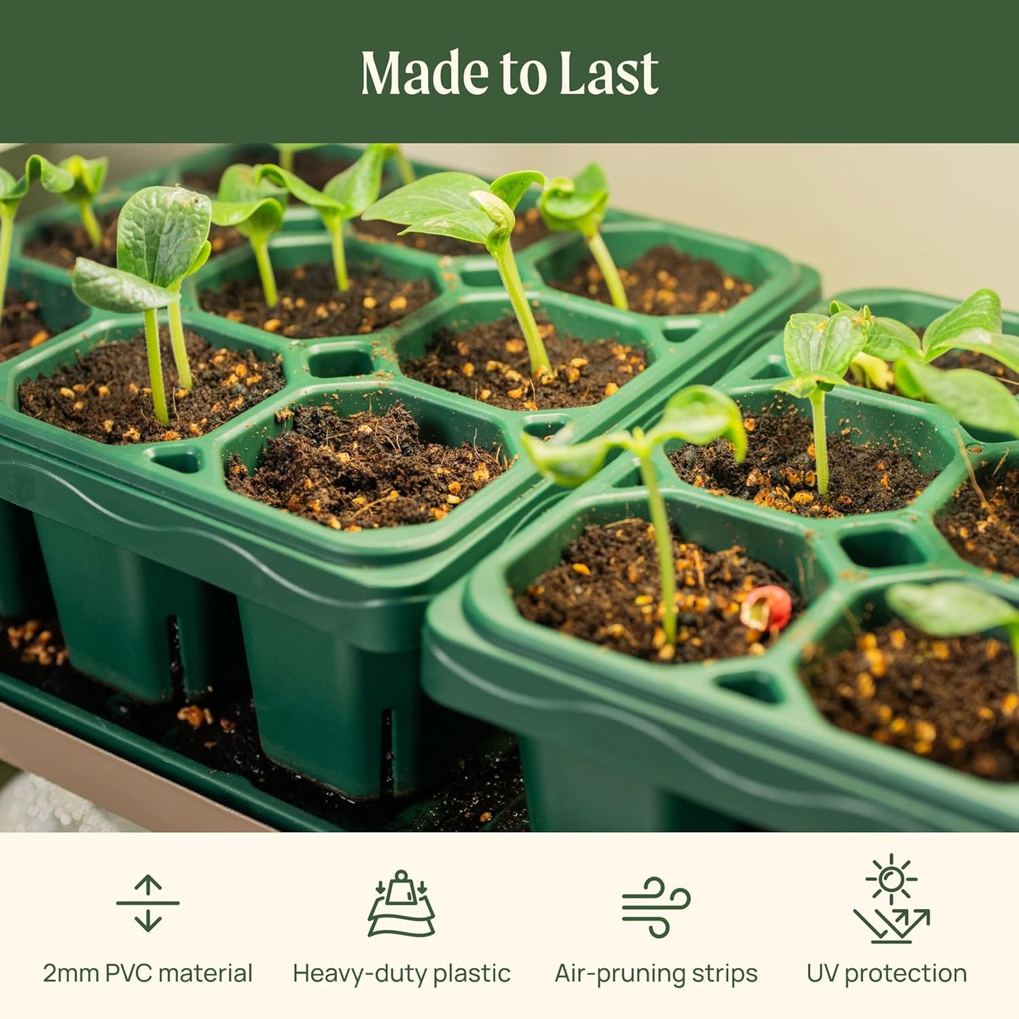 Vego garden Giga Seedling Trays - 8 Pack, 9-Cell UV-Resistant Reusable Starter Trays for Greenhouse/Garden (No Lids)