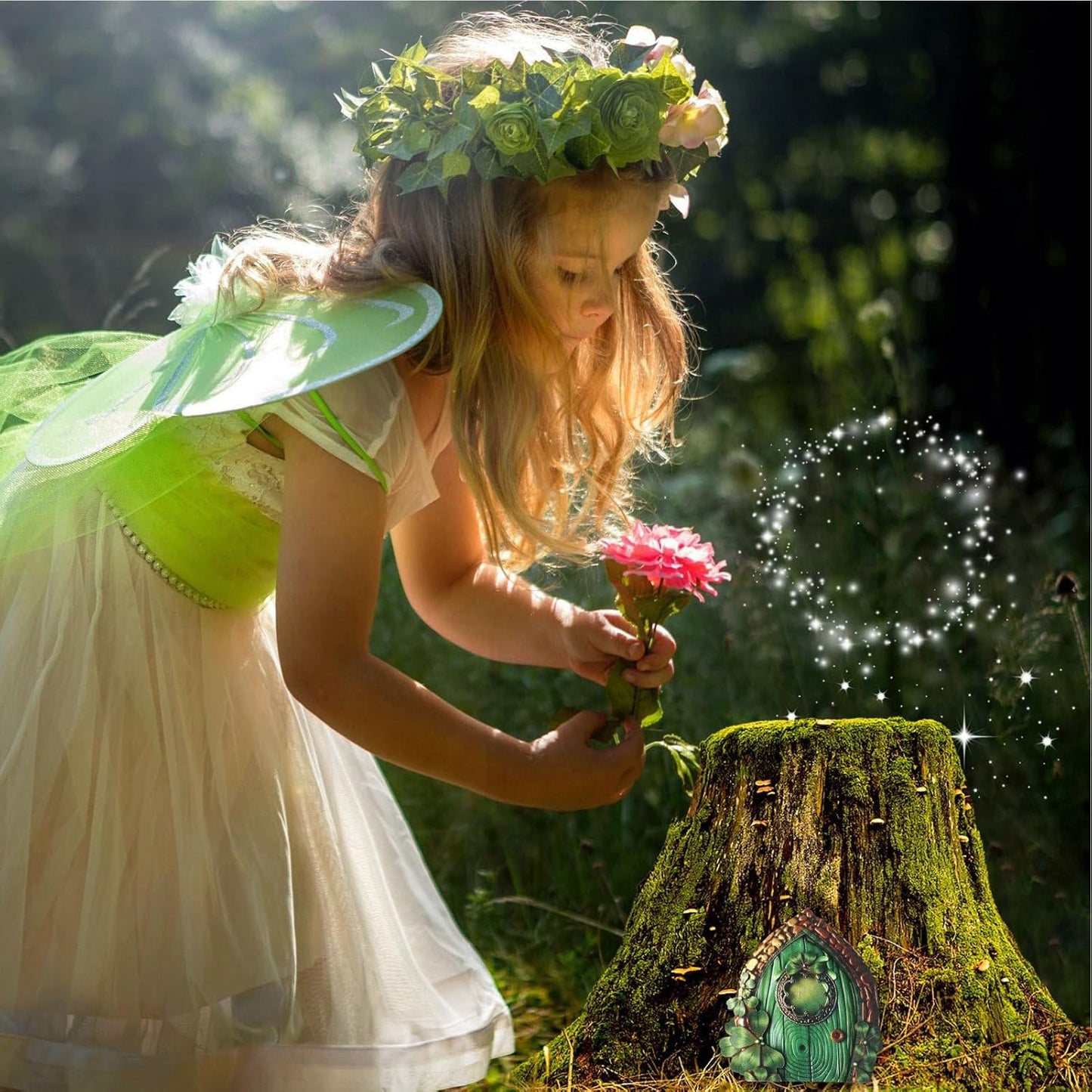 Miniature Fairy Door, Wooden Gnome Door for Trees Wall, Fairy Garden Outdoor Decor Accessories