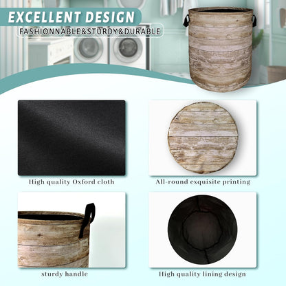 Wood Grain Laundry Basket Foldable With Handles Tree Stump Texture Tote Bag Oxford Cloth Colorful Laundry Hamper Clothes Toy Storage Bucket For Bathroom/Laundry/Bedroom 18.9" x 16.5 "