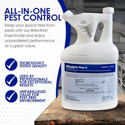 Bifenthrin-Plus-C Insecticide (96 oz) - Roach Killer Indoor Infestation, Termite Treatment, Ant Control & Wasp Spray - Home Pest Control, Residential, Commercial, and Industrial Use