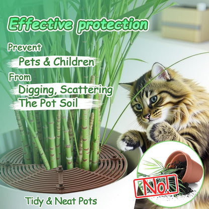 Plant Pot Gird Cover, 2 Pack Potted Plant Grid Soil Protectors with Stakes for Gardening Indoor Plant Pot Mesh Cats Dog Animals Digging Insulating Protector Shield for Balcony Flower Soil D11.8 In