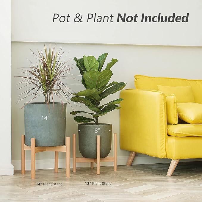Mkono Plant Stand Mid Century Wood Flower Pot Holder (Plant Pot NOT Included) Modern Potted Stand Indoor Display Rack Rustic Decor, Up to 12 Inch Planter, Natural