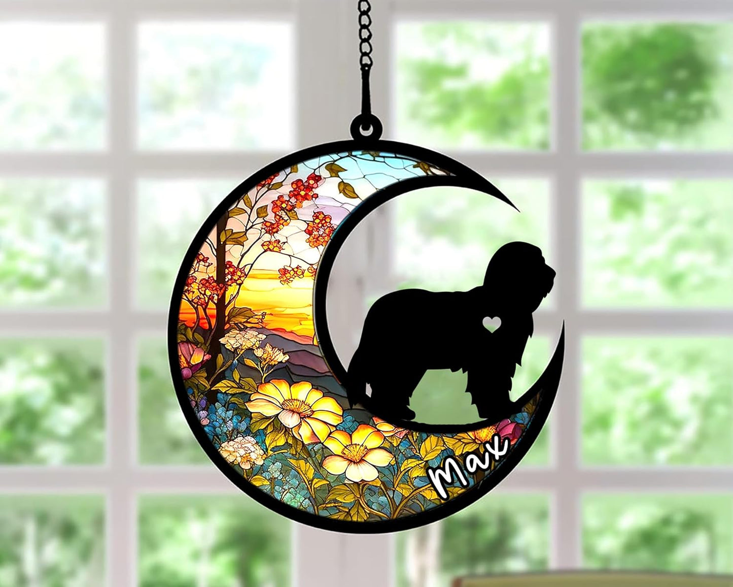 Personalized Dog Memorial, Custom Name Bearded Collie Dog Christmas Ornament with Name, Custom Breeds, Pet Loss Light Catcher, Gifts for Lovers Loss of Pet Sympathy on Mothers Day Christmas