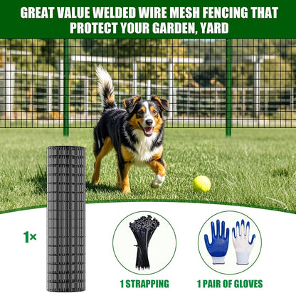 36 in x 50 ft Welded Wire Mesh Fence, 2 in × 3 in 15GA Black PVC Coated Garden Fencing Roll, Dog Barrier for Vegetable Yard, Poultry Netting,Heavy-Duty Border Fencing