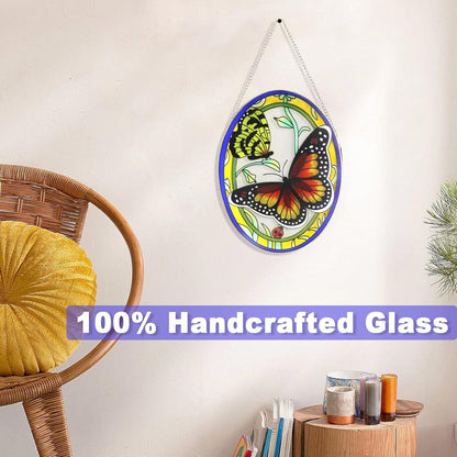 Monarch Butterfly Stained Glass Window Hanging, Butterfly Decorations Gift for Women, Stained Glass Suncatcher- Window Decor, Outdoor Hanging for Garden (10.5 inch)