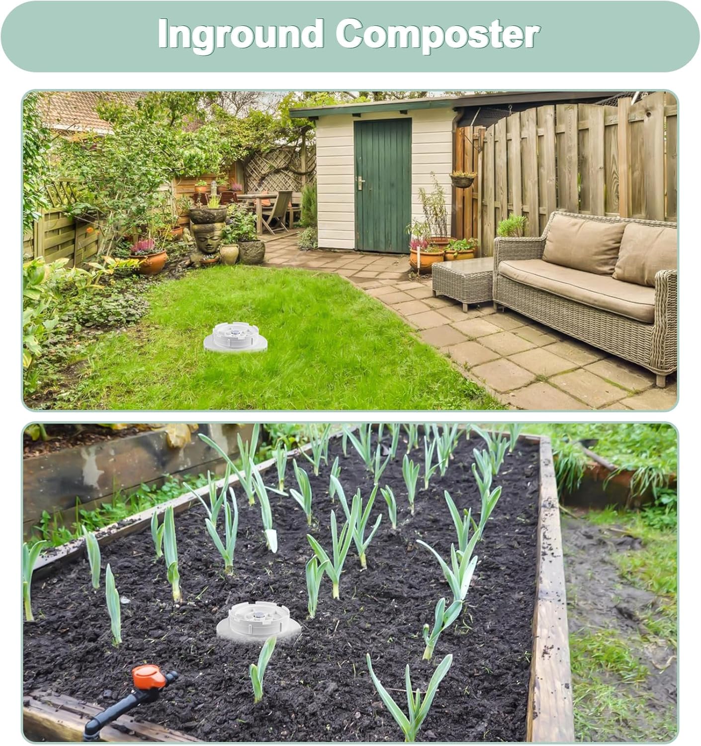 Inground Worm Farm Composter, Outdoor In-Ground Worm Compost Bin for Raised Garden Beds and Yards, In Ground Composting Bin 2 Gallons for Recycling Scraps, 6.3"x6.3"x12", BPA Free, White