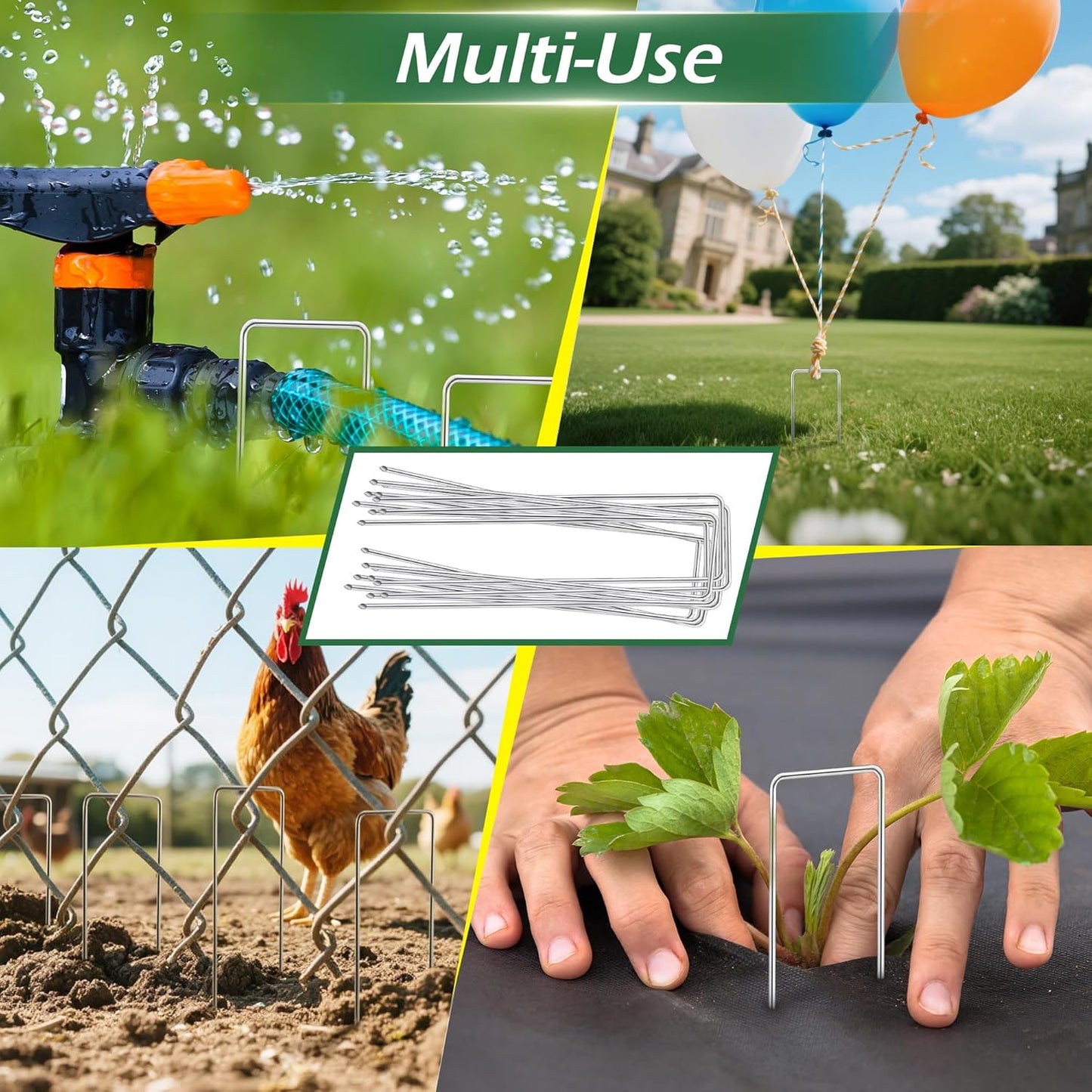 Qiang Ni Garden Stakes Adjustable-Width: 6 Inch U-Shaped Landscape Staples 11 Gauge - Hot-dip Galvanized Steel Outdoor Decoration Anchors SOD Pins for Yard Tent Fence Ground Stakes - 100 Pack