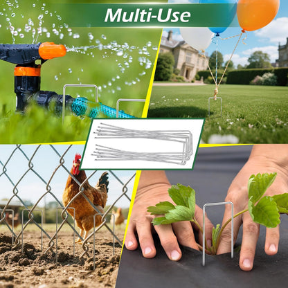 Qiang Ni Garden Stakes Adjustable-Width: 6 Inch U-Shaped Landscape Staples 11 Gauge - Hot-dip Galvanized Steel Outdoor Decoration Anchors SOD Pins for Yard Tent Fence Ground Stakes - 200 Pack