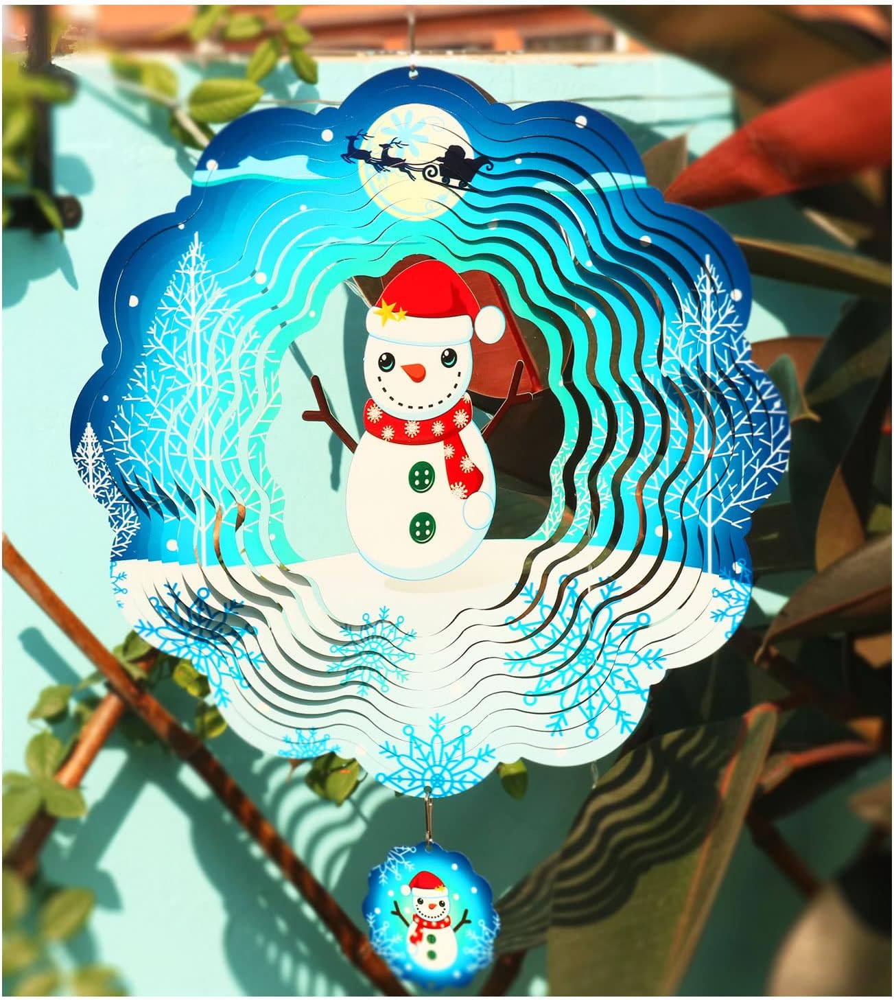 Christmas 3D Wind Spinners Hanging, 12in Large Stainless Steel Yard Sculpture for Winter Outdoor Indoor Garden Yard Crafts Ornaments Decoration(Christmas Snowmen)