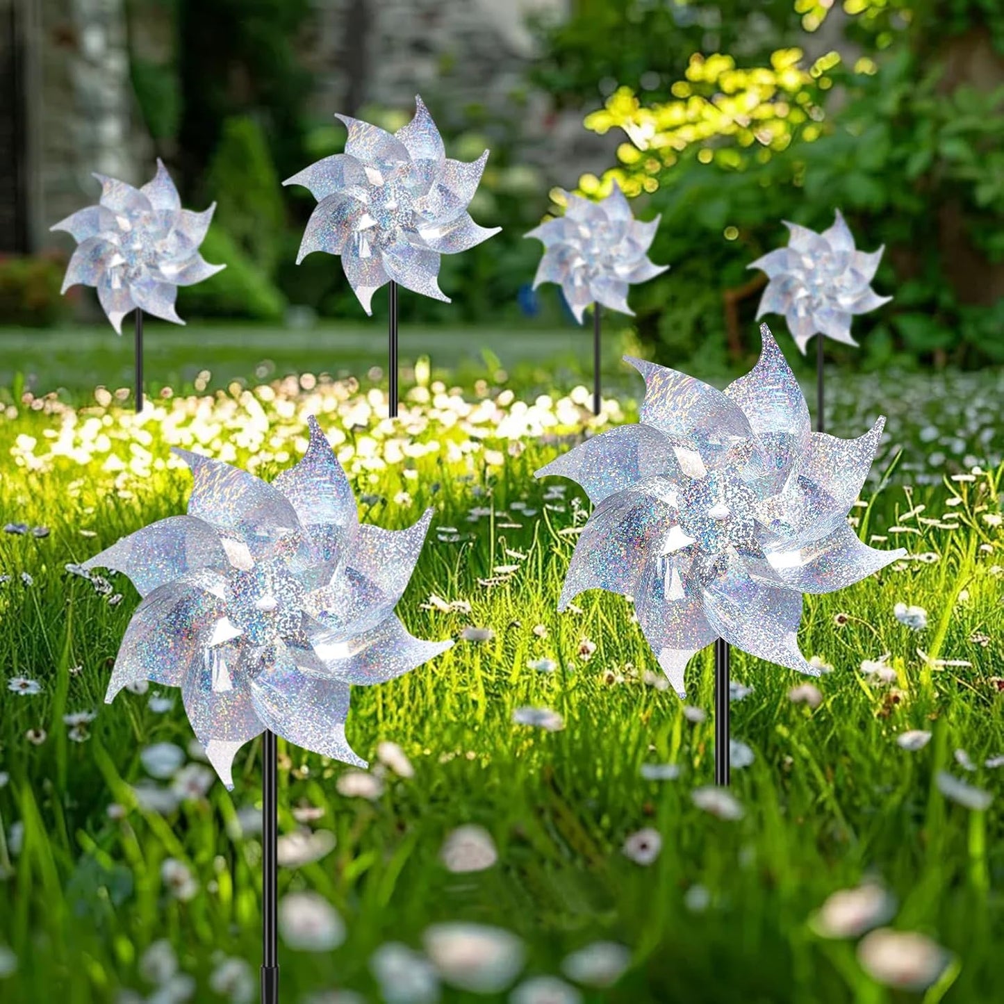 20pack Garden Pinwheels,Reflective Pinwheelsfor Yard and Garden,Whirligigs Wind Spinners(Silver),DlY Assembly Required