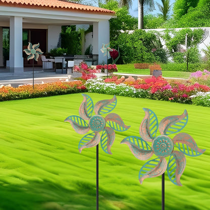 2 Pack Wind Spinner Outdoor Metal Vintage Green,Garden Pinwheels Waterproof Wind Sculptures, Small Windmills for Yard Lawn Outdoor Patio Lawn Garden Decor