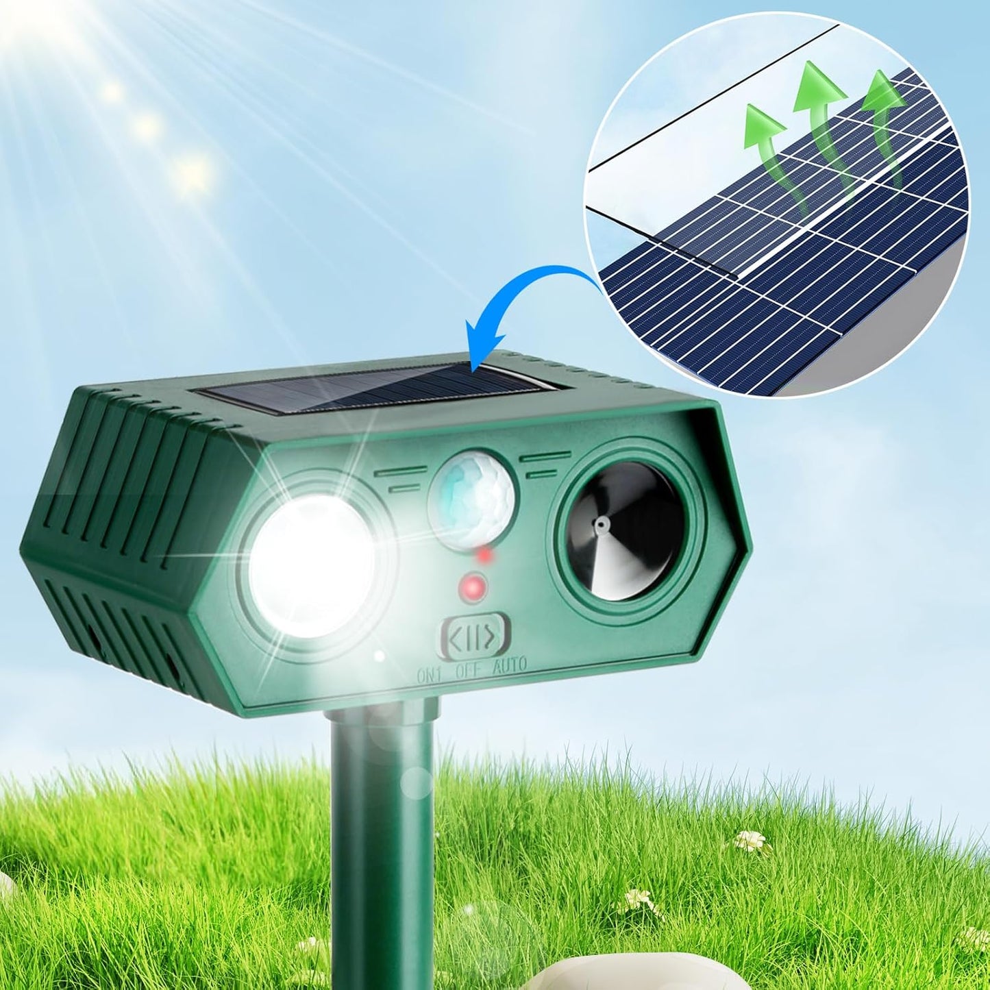 4Pack 2025 Ultrasonic Animal Repellent Outdoor Deer Repellent Devices Solar Animal Repeller Motion Activated Deterrent to Scare Cat Squirrel Rabbit Raccoon Skunk with LED Flash Lights for Yard Lawn