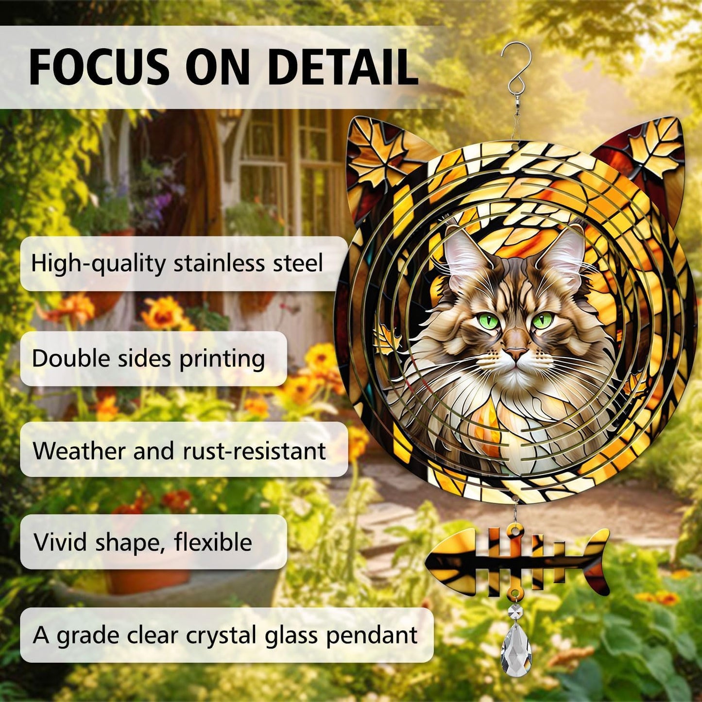 Maine Coon Cat Wind Spinner, Maine Coon Cat Wind Spinner Hanging for Yard and Garden