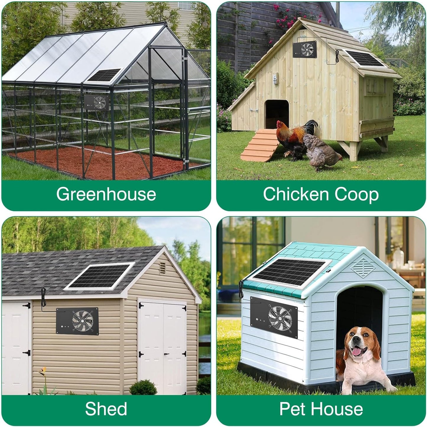 Solar Powered Fan with Timer & 15000mAh Battery, 25W Efficient Solar Exhaust Intake Fan, 3500 RPM High-Speed Waterproof Ventilation Fans for Chicken Coops, Greenhouses, Pet Houses, Sheds & Windows