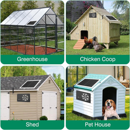 Solar Powered Fan with Timer & 15000mAh Battery, 25W Efficient Solar Exhaust Intake Fan, 3500 RPM High-Speed Waterproof Ventilation Fans for Chicken Coops, Greenhouses, Pet Houses, Sheds & Windows