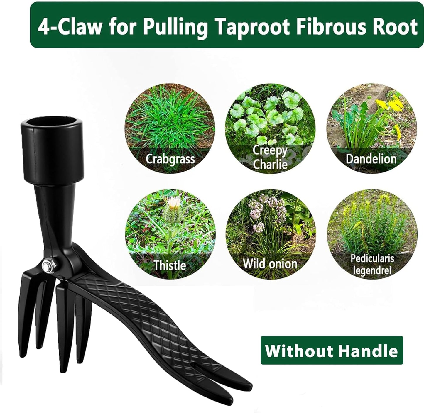 T TOVIA Weed Puller Tool Stand Up Heavy Duty - 4 Claw Manual Weeder, No Bend Weed Puller Stick for Weeds Without Bending Over (No Handle Included)