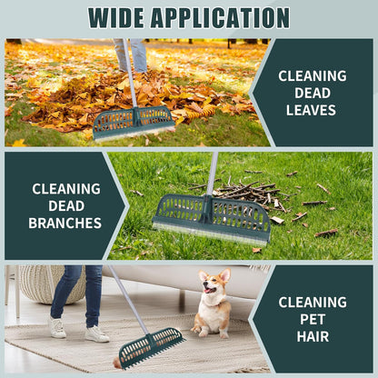 Artificial Turf Rake with 18in Double-Sided Heads, 32-61 Inch Turf Brush Grass Rake for Artificial Grass, Turf Grass Broom for Garden Lawn Artificial Turf Leaves Pet Hairs