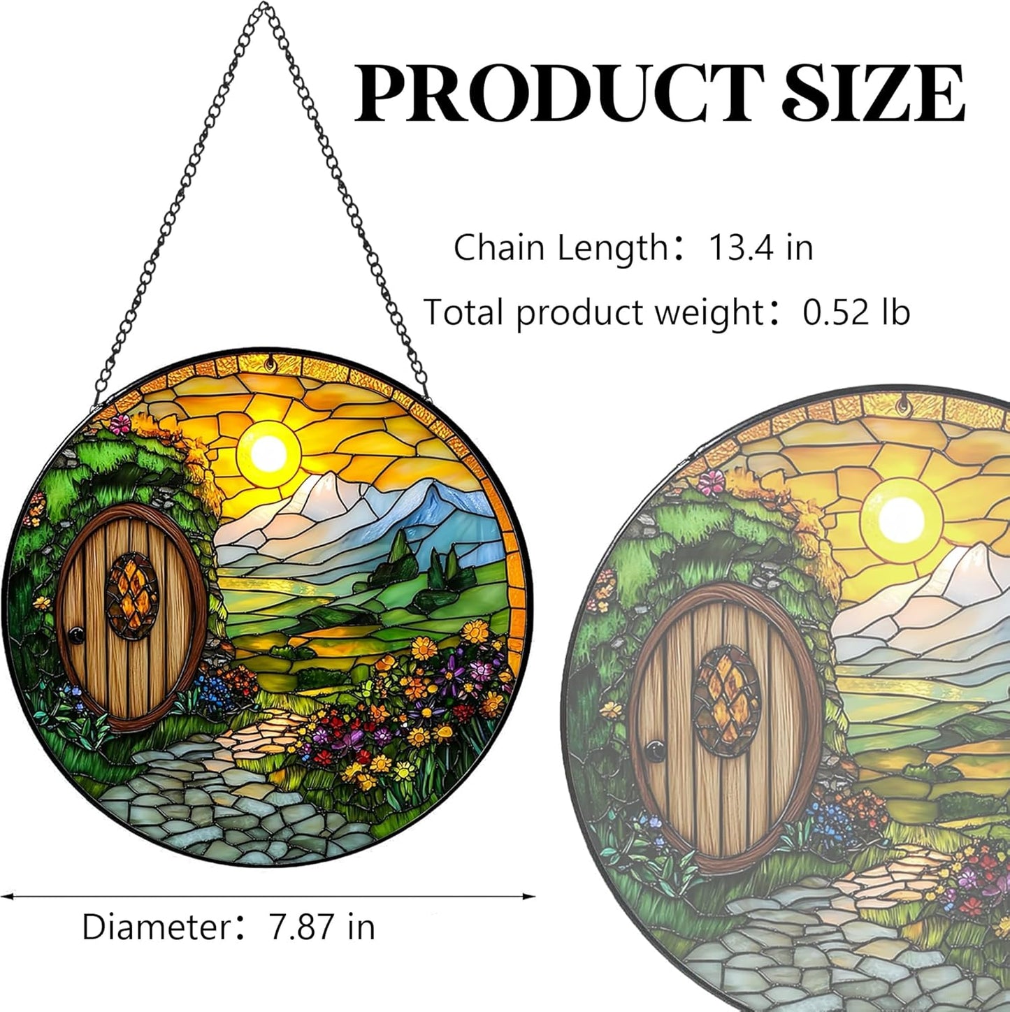 Sunshine Cottage Stained Glass Sun Catcher - Handcrafted 7.87 Inch, Shire Style Art Catcher Decor, Stained Glass Window Hanging, Outdoor Garden Decor Gift, Gift for Friends, Family, Coworkers